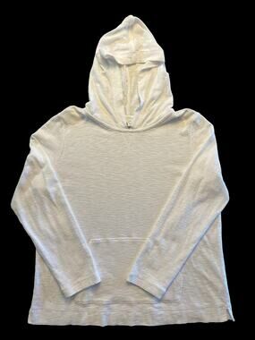 Pure J. Jill White Crinkle Textured Knit Cotton Tunic Hoodie Top Size Large
